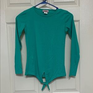 Miss Popular Teal Tie-Front Long Sleeve Top Cotton Soft Childrens 10 12 adult XS